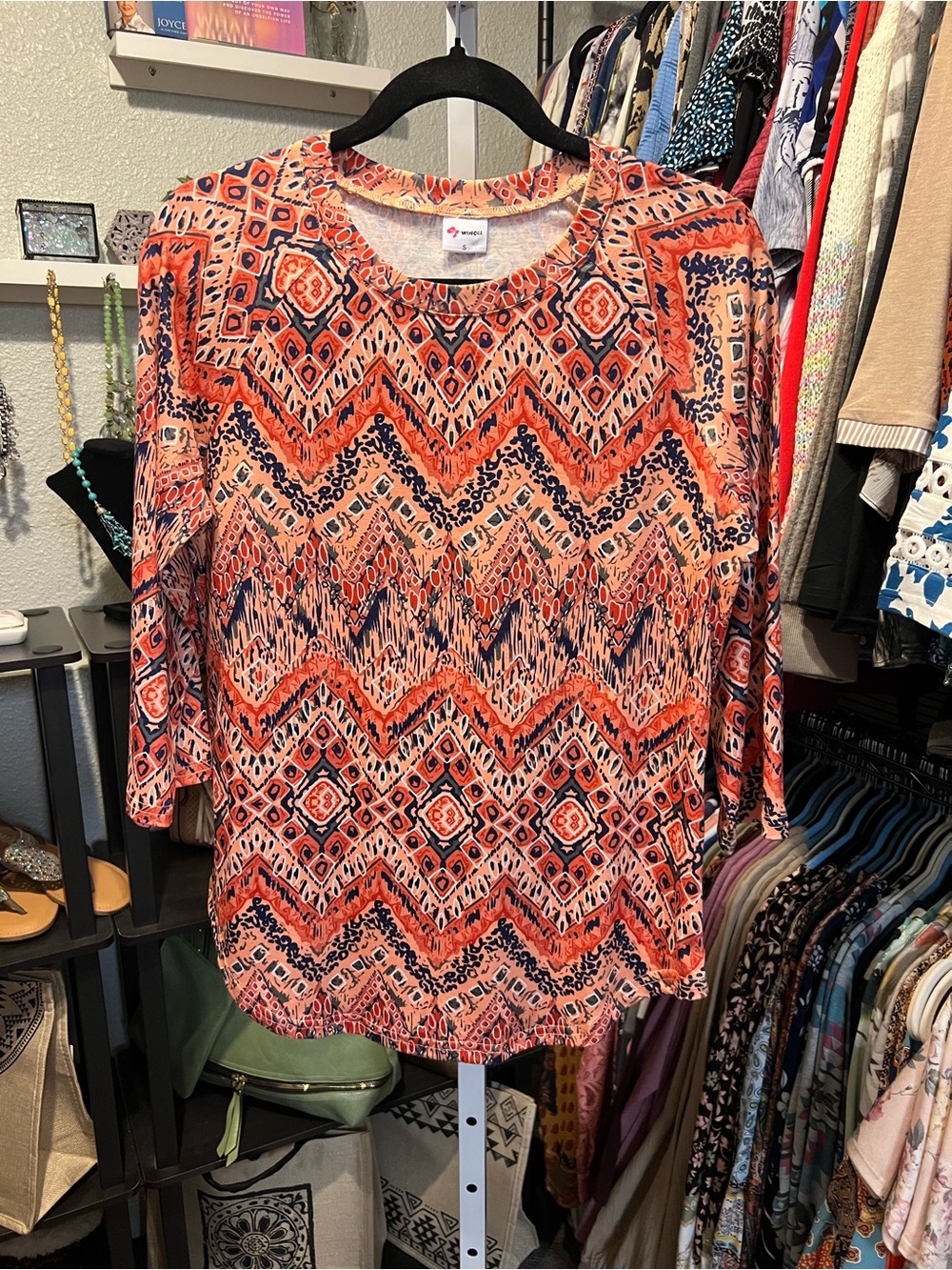 Orange and Black Geometric Top